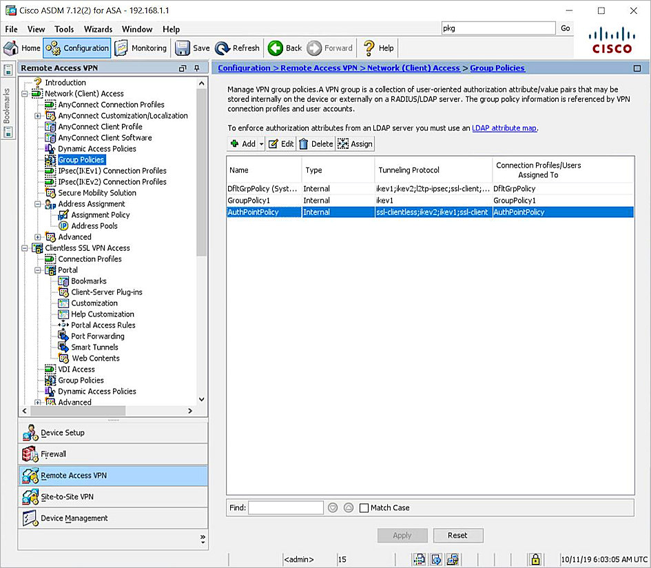 Screenshot of the Add Internal Group Policy page